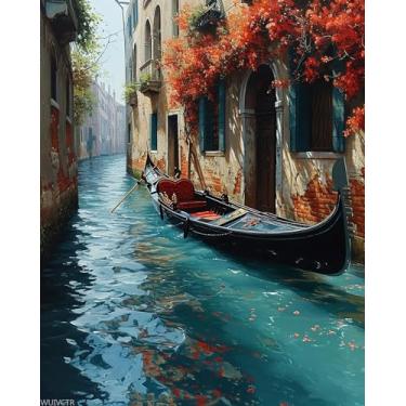 Imagem de Kits de pintura por números DIY para iniciantes adultos, gôndola deslizando pelos canais de Veneza, kits de pintura por números para adultos, kit de presente de pintura em tela para decoração de