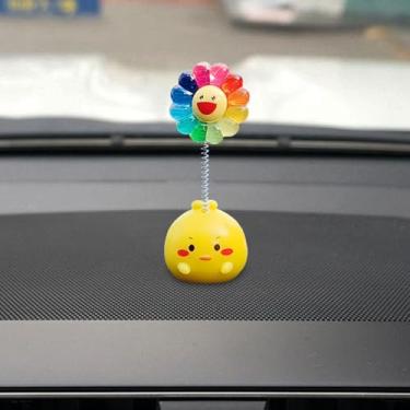 Imagem de Tuxihapp Decoração de painel de carro com flores de animais, enfeite de espelho retrovisor de carro fofo balançando presente, acessórios internos automotivos engraçados universais para sala de estar