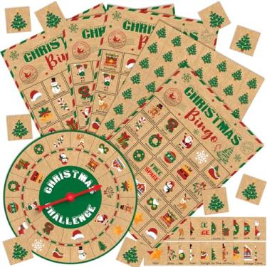Imagem de Shappy Jogo de bingo de Natal para crianças e adultos, 24 jogadores, atividades de festa de Natal para grupos grandes, vintage, cartões de bingo de Natal com toca-discos, prêmios de festa, artesanato