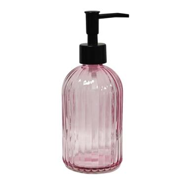 Imagem de Dispensador de sabão de vidro Black Pump, dispensador de loção de mão para bancada listrada de 382 g com bomba de plástico, para cozinha, bancada de banheiro