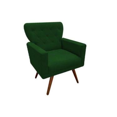 Imagem de Poltrona Decorativa Aurora Suede Verde Pés Madeira Mz Decor - Mazzero 