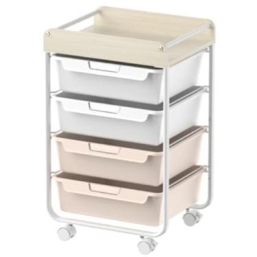 Imagem de SYKIARIOL Carrinho utilitário com 4 gavetas com tampa e alça de madeira, carrinho de armazenamento de artesanato com rodas bloqueáveis, carrinho organizador multiuso para casa, escritório, quarto