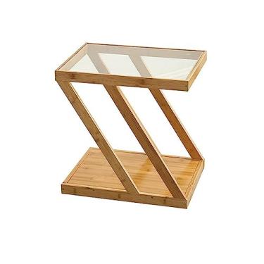 Imagem de ZABEES Mesa de canto de madeira para casa, móveis, mesas laterais de camada dupla, sala de estar, estilo simples para sofá, quarto, sala de estar, escritório