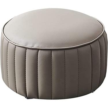Imagem de Banqueta para pés otomana redonda estofada, de couro PU, assento de sofá, confortável, de alta elasticidade, moldura de madeira maciça, adequado para sofá, mesa, sala de estar
