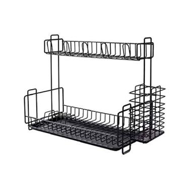 Imagem de BSNANCA Escorredor de pratos - escorredor de pratos cromado, grande capacidade, 2 níveis, suporte para tábuas de corte, organizador de talheres e escorredor
