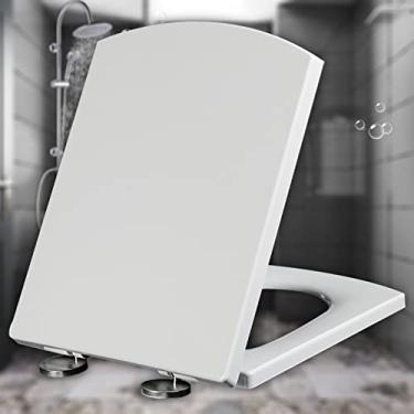 Imagem de Assento de vaso sanitário quadrado macio fechamento superior fixo assentos de vaso sanitário família, assento quadrado de liberação rápida, dobradiças ajustáveis de desaceleração, branco - 44 ~ 50