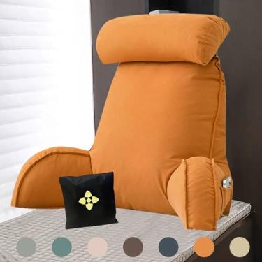 Imagem de Travesseiro premium para descanso de cama com descanso de braço, rolo de pescoço e suporte para as costas, almofada de leitura para suporte para as costas da cama, travesseiro de descanso lavável para