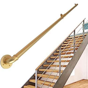 Imagem de Corrimão de escada - kit completo, corrimão de tubo dourado industrial de escada com suporte de montagem na parede, casa contra a parede, grades internas e externas para idosos (tamanho: 1,5 m)