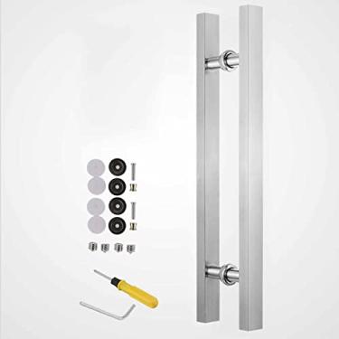 Imagem de Kit de ferragens de porta de celeiro inoxidável, maçaneta de porta de entrada dupla face quadrada em forma de H, puxador de porta push pull para entrada de vidro de chuveiro interior exterior (prata
