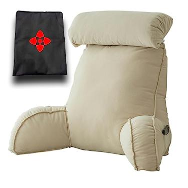 Imagem de Almofada de leitura, almofada de descanso de cama, almofada de suporte lombar com capa removível, almofada traseira, para braço traseiro, sofá de mulher grávida, descanso de 75 × 40 × 58 cm e bolsa