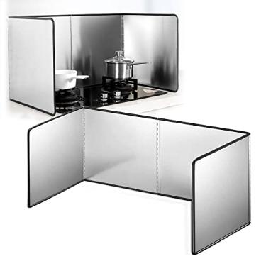 Imagem de HYUIO Protetor contra respingos de fogão de aço inoxidável, protetor de graxa dobrável, barreira de óleo antiaderente, tela contra respingos de cozinha, protetor de salpicos de cozinha para fogão