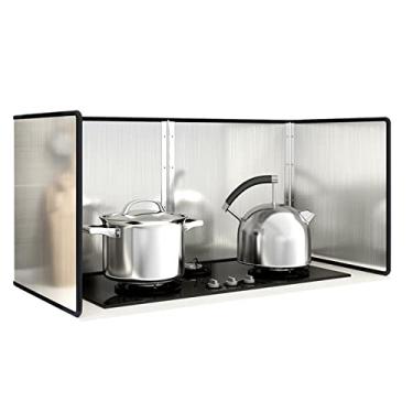 Imagem de YLFFFZZZ Protetor contra respingos para cozinhar, antiaderente, 4 lados, protetor de respingos de óleo, dobrável, antirespingos, tela de aço inoxidável contra respingos de graxa para fogão de fritura