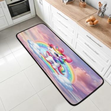 Imagem de 2 x tapete de corredor de 1,8 m, lavável, antiderrapante, tapete de entrada macio, tapetes de cozinha, para corredor, entrada, cozinha, banheiro, lavanderia, quarto, decoração de casa, céu unicórnio