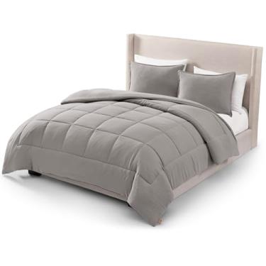 Imagem de UGG Conjunto de edredom Leonora com 2 fronhas, leve, alternativo, reversível, aconchegante para todas as estações, lavável e hipoalergênico, casal/Queen, cinza claro