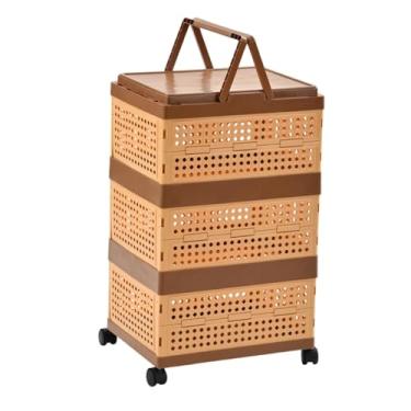 Imagem de KiBcsLic Caixa organizadora com rodas, cesto de compras dobrável, porta-lanches e biscoitos, multiuso e reutilizável, com tampa para armazenamento, Triple Layer 69cm H