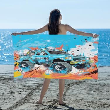 Imagem de hongjinglin Toalha de praia absorvente de secagem rápida caminhão monstro azul laranja microfibra leve toalha de piscina toalhas de banho macias sem areia para praia, natação, banheiro, chuveiro