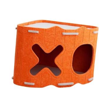 Imagem de Ioensy Cama para gatos, casa portátil de feltro para gatos, cama para animais de estimação, fácil de montar para brincar, descansar, esconder suprimentos, Laranja