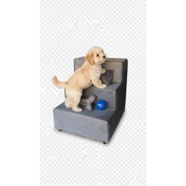 Imagem de NicoBia Escadinha Pet para Cães Pequenos, 3 Degraus em Suede, com Travesseiro, Osso e Bolinha, Estrutura MDF, para Sofá e Cama, 42x30x32 cm (Cinza)