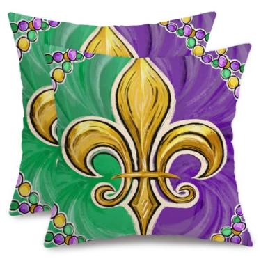 Imagem de AACORS Conjunto de 2 capas de travesseiro de carnaval 40,6 x 40,6 cm, decoração de contas de flor de lis, decoração de casa de fazenda Pilow para sofá de casa AA414-16-2