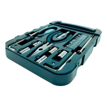 Imagem de Kit de Ferramentas Manual 24 Peças, Maleta Plástica Preta com Alicate, Chaves de Precisão, Soquetes Sextavados, 22x16cm