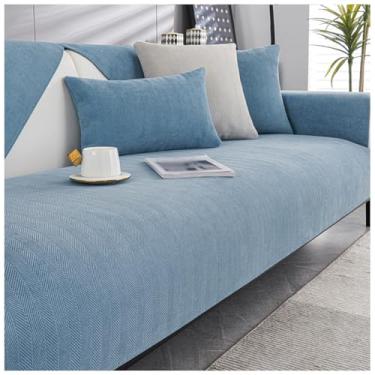 Imagem de SPXMQSS Capa para sofá, capa de sofá seccional, macia de chenille, antiderrapante, capa de sofá de 1/2/3/4 lugares, protetor de móveis em forma de L para sala de estar D 110 x 240 cm