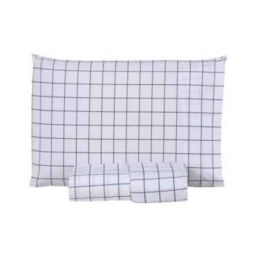 Imagem de Jogo de Cama Solteiro Coleção Grid – Padrão Quadriculado Minimalista – Tecido 200 Fios Misto Algodão Respirável e Resistente (Cinza Claro)