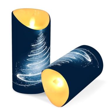 Imagem de Blueangle Pacote com 2 velas de árvore de Natal brancas brilhantes sem chama com controle remoto e temporizador, velas LED cintilantes (7,6 cm x 15 cm) para decoração de casa, casamento, acampamento