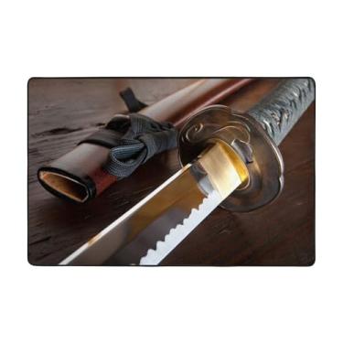 Imagem de ZERAOKE Tapetes de área de espada samurai japonesa, 5 x 8 m, tapetes de boas-vindas para entrada, tapetes absorventes antiderrapantes para quarto, lavável, felpudo, macio, tapete para entrada,