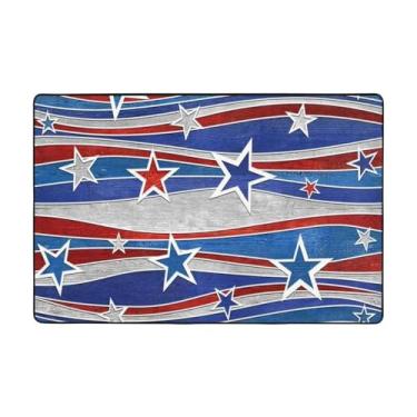 Imagem de ZERAOKE Tapetes de área patrióticos Stars Strips para sala de estar de 1,2 x 1,5 m, tapete macio e moderno, tapetes felpudos antiderrapantes para decoração de casa, tapete lavável para quarto, jantar,