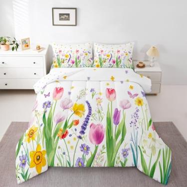 Imagem de jejeloiu Jogo de cama solteiro com estampa floral de borboleta, temática de jardim, para meninos e meninas, decoração de quarto