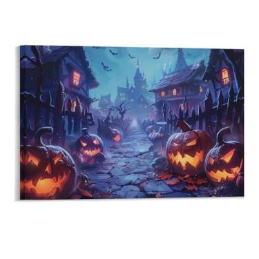 Imagem de HouLaiZhe Pôster de Halloween Lua Morcego Abóbora Impressão de Arte de Parede Decorações de Halloween Decoração de Parede Estética Gótica para Sala de Estar Quarto 11 x 17 polegadas (28 x 43 cm)