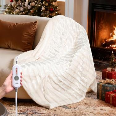 Imagem de WOOMER Cobertor aquecido 127 cm x 152 cm, cobertor elétrico com 4 níveis de aquecimento e desligamento automático 4H, certificado ETL, veludo branco dupla face, proteção contra sobreaquecimento