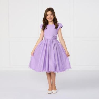 Imagem de Vestido Glitter Brilho Lilás Infantil Princesa Luxo Menina - JL Kids, 