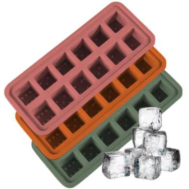 Imagem de Kit Forma de Gelo Silicone Rígida Flexível Fundo 12 Cubos Retangular M
