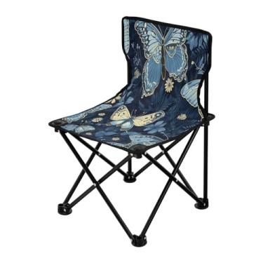 Imagem de Wassud Cadeira de acampamento leve portátil azul borboleta dourada cadeira dobrável ao ar livre Oxford pano cadeira de praia para jardim praia pesca