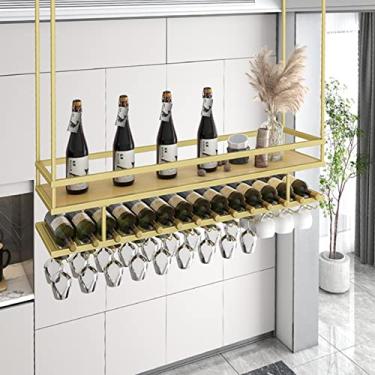 Imagem de APUM Suporte suspenso para copos de vinho, suporte de garrafa de vinho, suporte de garrafa de vinho, estilo prateleira de planta, suporte de garrafa de ferro forjado montado na parede