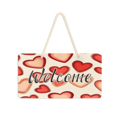Imagem de Burbuja Placa de boas-vindas Love Hearts para porta da frente, placa de boas-vindas de PVC para decoração de férias, 15 x 28 cm