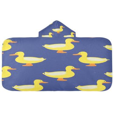 Imagem de Burbuja Duck on Navy Toalha de banho com capuz para crianças, toalha de praia de pelúcia macia absorvente para meninas e meninos 3-10 anos, 61 x 127 cm