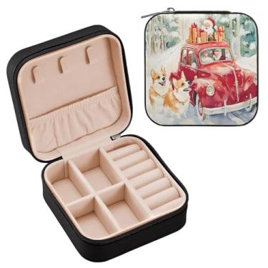 Imagem de YETTASBIN Caixa de joias de Natal Papai Noel para adolescentes, meninas, mulheres, presente de aniversário, Natal, caixa de armazenamento portátil de couro PU, mini estojo de joias de viagem para