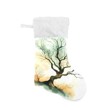 Imagem de xigua Meia de Natal com árvore de aquarela, personalizada, grande, doces, presente pendurado, meias de Natal, decoração para decoração de festa de férias em família, lareira