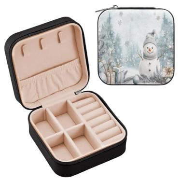 Imagem de YETTASBIN Caixa de joias de boneco de neve de Natal para adolescentes, meninas, mulheres, presente de aniversário, Natal, caixa de armazenamento portátil de couro PU, mini estojo de joias de viagem