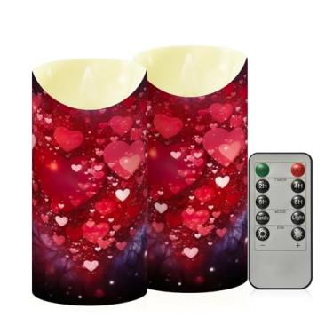 Imagem de Wassud Pacote com 2 unidades de coração vermelho (2) velas sem chama com controle remoto, velas realistas cintilantes com temporizador, velas decorativas para Natal, casamento, festa, decoração de