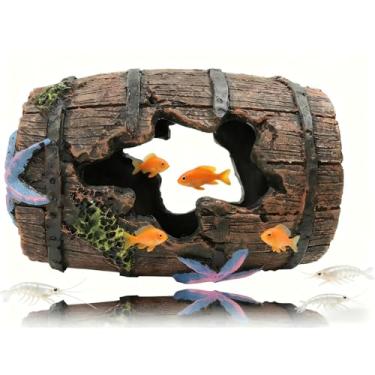 Imagem de Civore Esconderijo de barril quebrado de aquário, decoração de caverna de tronco de madeira para aquário de peixes, esconderijo seguro de Betta e ornamento de paisagem aquática