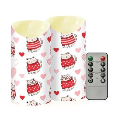 Imagem de Wassud Pacote com 2 velas sem chama de corações de gatos com controle remoto, velas realistas cintilantes com temporizador, velas decorativas para Natal, casamento, festa, decoração de casa média