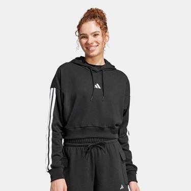 Imagem de Blusa Moletom Cropped Adidas 3 Listras Com Capuz Feminina-Feminino
