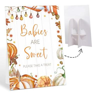 Imagem de Decoração de chá de bebê de outono, placa de bar Babies are Sweet Dessert, placa de mesa de sobremesa de abóbora de 20 x 28 cm para anúncio de gravidez, decoração de chá de bebê, decorações
