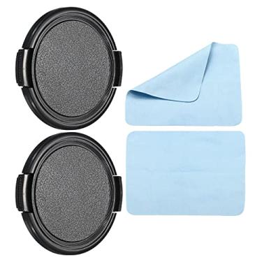 Imagem de Tampa da lente da câmera, pacote com 2 tampas de lente frontal com pano de limpeza de microfibra para lentes DSLR universais de rosca de 55 mm para Nikon, Fujifilm, Pentax, Leica