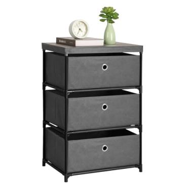 Imagem de HAITRAL Cômoda de tecido com 3 gavetas, cômoda pequena e cômoda de gavetas, caixas de armazenamento fáceis de puxar, unidade organizadora de gaveta para roupas, armário, cômoda para quarto, sala de