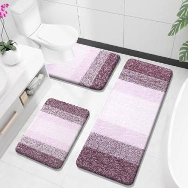 Imagem de OLANLY Conjuntos de tapetes de banheiro de 3 peças, tapetes de banho de microfibra macia absorvente e tapete de banheiro em forma de U, conjunto de tapete de banho felpudo de pelúcia para banheiro