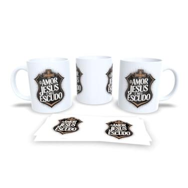 Imagem de Caneca Branca com Frase Religiosa A Fé Meu é GPS, Cruz e Design Colorido, Cerâmica (19443)